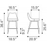 Zuo Modern Piccolo Counter Stool in Yellow - Dimension Sheet