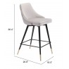 Zuo Modern Piccolo Counter Stool in Gray - With Dimensions