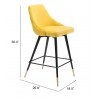 Zuo Modern Piccolo Counter Stool in Yellow - With Dimensions