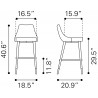 Zuo Modern Piccolo Barstool in Pink - Dimension Sheet