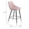 Zuo Modern Piccolo Barstool in Pink - With Dimensions