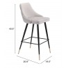 Zuo Modern Piccolo Barstool in Gray - With DImensions
