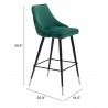 Zuo Modern Piccolo Barstool in Green - With Dimensions