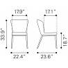 Zuo Modern Tolivere Dining Chair in Pink - Dimension Sheet