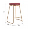 Zuo Modern Bree Counter Stool Burgundy and Gold - With Dimensions