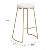 Zuo Modern Bree Barstool in White and Gold - With Dimensions