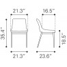 Zuo Modern Magnus Dining Chair in Brown and Silver - Dimension Sheet