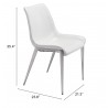 Zuo Modern Magnus Dining Chair in White and Silver - With Dimensions