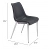 Zuo Modern Magnus Dining Chair in Black and Silver - With Dimensions