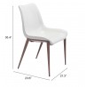 Zuo Modern Magnus Dining Chair in White and Walnut - With Dimensions