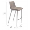 Zuo Modern Magnus Barstool in Brown and Silver - With Dimensions