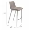 Zuo Modern Magnus Barstool in Brown and Silver - With Dimensions - Zuo Modern Magnus Barstool in Brown and Silver - With Dimensions