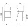 Zuo Modern Magnus Barstool in Brown and Silver - Dimension Sheet