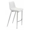 Zuo Modern Magnus Barstool in White and Silver - Angled View - Zuo Modern Magnus Barstool in White and Silver - Angled View