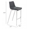 Zuo Modern Magnus Barstool in Black and Silver - With Dimension