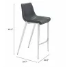 Zuo Modern Magnus Barstool in Black and Silver - With Dimension - Zuo Modern Magnus Barstool in Black and Silver - With Dimension