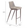 Zuo Modern Magnus Barstool in Brown and Walnut - With Dimenions