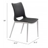Zuo Modern Ace Dining Chair in Black and Silver - Dimensions