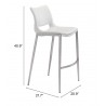 Zuo Modern Ace Barstool in White and Silver - With Dimensions