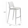 Zuo Modern Ace Barstool in White and Silver - With Dimensions - Zuo Modern Ace Barstool in White and Silver - With Dimensions