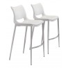 Zuo Modern Ace Barstool in White and Silver - Set of 2