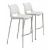 Zuo Modern Ace Barstool in White and Silver - Set of 2 - Zuo Modern Ace Barstool in White and Silver - Set of 2