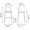 Zuo Modern Ace Barstool in White and Silver - Dimension Sheet