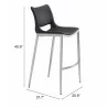 Zuo Modern Ace Barstool in Black and Silver - With Dimensions - Zuo Modern Ace Barstool in Black and Silver - With Dimensions