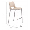 Zuo Modern Ace Barstool in Light Pink and Silver - With Dimensions