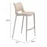 Zuo Modern Ace Barstool in Light Pink and Silver - With Dimensions - Zuo Modern Ace Barstool in Light Pink and Silver - With Dimensions