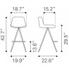 Zuo Modern Aki Barstool in White and Black - Dimensions