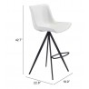 Zuo Modern Aki Barstool in White and Black - With Dimensions