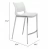 Zuo Modern Ace Counter Stool in White and Silver - With Dimensions - Zuo Modern Ace Counter Stool in White and Silver - With Dimensions