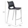 Zuo Modern Ace Counter Stool in Black and Silver - With Dimensions