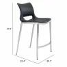 Zuo Modern Ace Counter Stool in Black and Silver - With Dimensions - Zuo Modern Ace Counter Stool in Black and Silver - With Dimensions