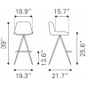 Zuo Modern Aki Counter Stool in White and Black - Dimension Sheet