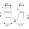 Zuo Modern Magnus Counter Stool in White and Silver - Dimension Sheet