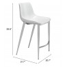 Zuo Modern Magnus Counter Stool in White and Silver - With Dimensions