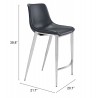 Zuo Modern Magnus Counter Stool in Black and Silver - With Dimensions