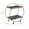 Zuo Modern Arc Bar Cart in Brass and Black - With Dimensions