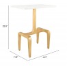 Zuo Modern Clement Side Table White and Gold - With DImensions