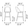 Zuo Modern Cozy Barstool Gray and Gold - Dimension Sheet