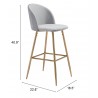 Zuo Modern Cozy Barstool Gray and Gold - With Dimensions
