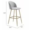 Zuo Modern Cozy Barstool Gray and Gold - With Dimensions - Zuo Modern Cozy Barstool Gray and Gold - With Dimensions