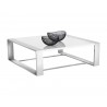 Sunpan Dalton Coffee Table - Square in High Gloss White and Stainless Steel Frame - Angled with Decor