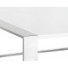 Sunpan Dalton Coffee Table - Square in High Gloss White and Stainless Steel Frame - Edge Frame Close-up