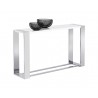 Sunpan Dalton Console Table in High Gloss White and Stainless Steel - Angled wit hDecor