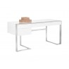  Sunpan Dalton Desk in High Gloss White and Stainless Steel Frame - Angled with Decor