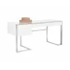  Sunpan Dalton Desk in High Gloss White and Stainless Steel Frame - Angled with Decor -  Sunpan Dalton Desk in High Gloss White and Stainless Steel Frame - Angled with Decor