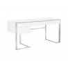  Sunpan Dalton Desk in High Gloss White and Stainless Steel Frame - Angled View 